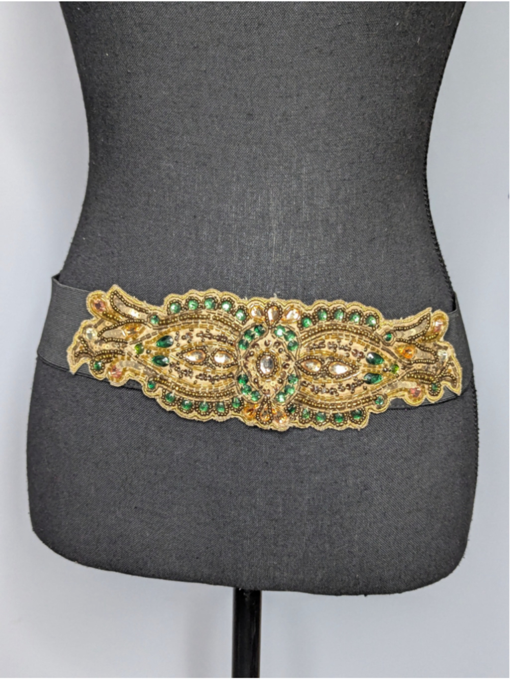 Kimchi Blue Beaded Waist Belt Gold Green Jewel Embellished Elastic Stretch M